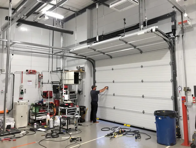 Riverview Garage Door Repair certified technician performing commercial door repair at a Riverview business facility