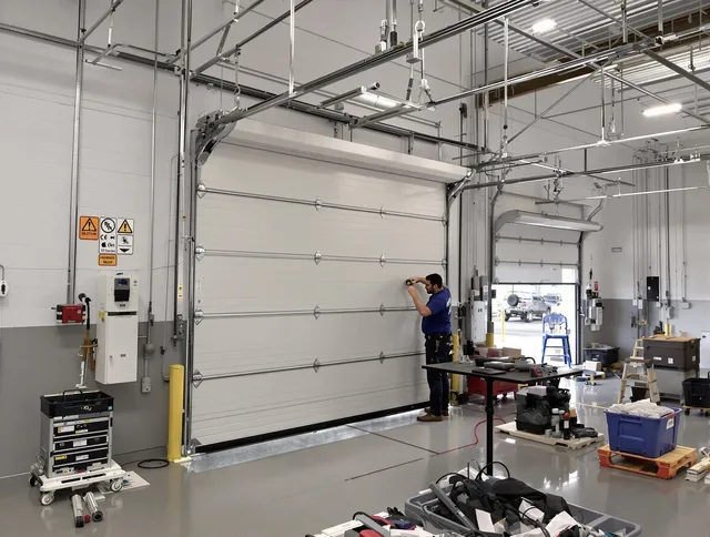 Commercial garage door repair being performed by Riverview Garage Door Repair expert in Riverview