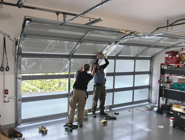 Riverview Garage Door Repair expert performing precise panel replacement on Riverview garage door